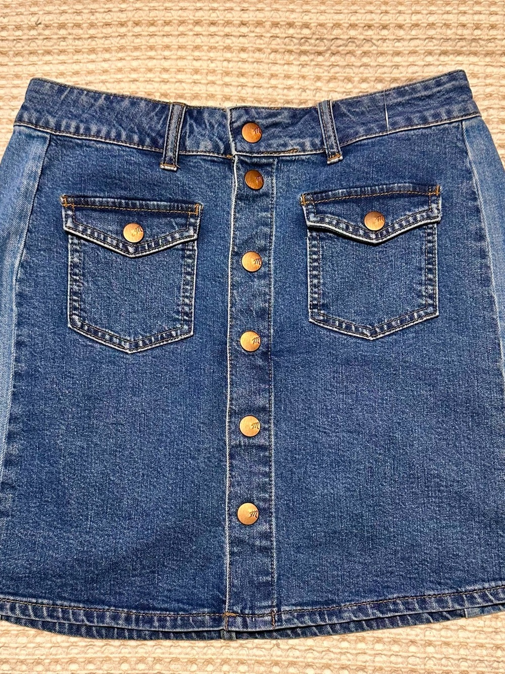 Madewell Blue Button-Front Denim Mini Skirt